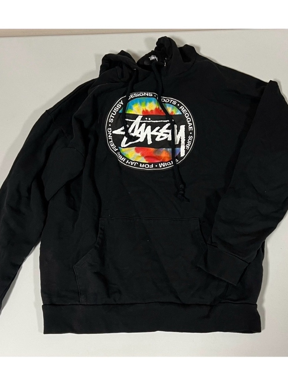 Stüssy Black Rainbow Tie Dye Graphic Pullover Sweater Sweatshirt Hoodie Size S ✨